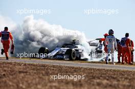 Pierre Gasly (FRA) watches marshals put out the fire in his AlphaTauri AT01 in the second practice session.  23.10.2020. Formula 1 World Championship, Rd 12, Portuguese Grand Prix, Portimao, Portugal, Practice Day.