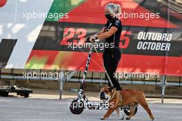 Angela Cullen (NZL) Mercedes AMG F1 Physiotherapist with Roscoe. 23.10.2020. Formula 1 World Championship, Rd 12, Portuguese Grand Prix, Portimao, Portugal, Practice Day.
