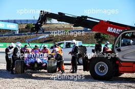 The Racing Point F1 Team RP20 of Lance Stroll (CDN) is removed from the gravel trap by marshals after he crashed in the second practice session. 23.10.2020. Formula 1 World Championship, Rd 12, Portuguese Grand Prix, Portimao, Portugal, Practice Day.