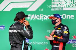 (L to R): Race winner Lewis Hamilton (GBR) Mercedes AMG F1 in parc ferme with Max Verstappen (NLD) Red Bull Racing. 25.10.2020. Formula 1 World Championship, Rd 12, Portuguese Grand Prix, Portimao, Portugal, Race Day.