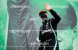 Valtteri Bottas (FIN) Mercedes AMG F1 celebrates his second position on the podium. 25.10.2020. Formula 1 World Championship, Rd 12, Portuguese Grand Prix, Portimao, Portugal, Race Day.
