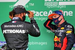 (L to R): Race winner Lewis Hamilton (GBR) Mercedes AMG F1 in parc ferme with Max Verstappen (NLD) Red Bull Racing. 25.10.2020. Formula 1 World Championship, Rd 12, Portuguese Grand Prix, Portimao, Portugal, Race Day.