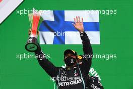 Race winner Lewis Hamilton (GBR) Mercedes AMG F1 celebrates on the podium. 25.10.2020. Formula 1 World Championship, Rd 12, Portuguese Grand Prix, Portimao, Portugal, Race Day.