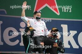 2nd place Valtteri Bottas (FIN) Mercedes AMG F1 W11 and 1st place Lewis Hamilton (GBR) Mercedes AMG F1 W11. 25.10.2020. Formula 1 World Championship, Rd 12, Portuguese Grand Prix, Portimao, Portugal, Race Day.