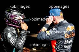 (L to R): Lewis Hamilton (GBR) Mercedes AMG F1 with Max Verstappen (NLD) Red Bull Racing in qualifying parc ferme. 24.10.2020. Formula 1 World Championship, Rd 12, Portuguese Grand Prix, Portimao, Portugal, Qualifying Day.