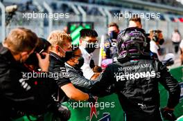 Lewis Hamilton (GBR) Mercedes AMG F1 celebrates his pole position in qualifying parc ferme. 24.10.2020. Formula 1 World Championship, Rd 12, Portuguese Grand Prix, Portimao, Portugal, Qualifying Day.