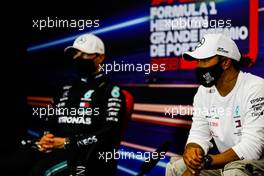 (L to R): Valtteri Bottas (FIN) Mercedes AMG F1 and Lewis Hamilton (GBR) Mercedes AMG F1 in the post qualifying FIA Press Conference. 24.10.2020. Formula 1 World Championship, Rd 12, Portuguese Grand Prix, Portimao, Portugal, Qualifying Day.