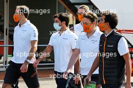 Carlos Sainz Jr (ESP) McLaren with the team. 22.10.2020. Formula 1 World Championship, Rd 12, Portuguese Grand Prix, Portimao, Portugal, Preparation Day.