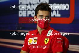 Charles Leclerc (MON) Ferrari in the FIA Press Conference. 22.10.2020. Formula 1 World Championship, Rd 12, Portuguese Grand Prix, Portimao, Portugal, Preparation Day.