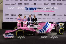 Lance Stroll (CAN), Sergio Perez (MEX), Otmar Szafnauer and CEO Andreas Weissenbacher (BWT).17.02.2020 - Racing Point Livery Launch, Mondsee, Austria