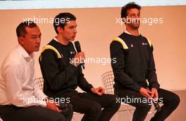 (L to R): Mia Sharizman (MAL) Renault Sport Academy Director; Esteban Ocon (FRA) Renault F1 Team; Daniel Ricciardo (AUS) Renault F1 Team. 12.02.2020. Renault F1 Team Season Opener, L’Atelier Renault, Paris, France, Wednesday.