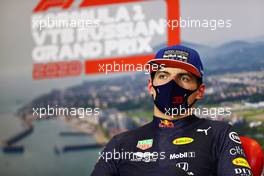 Max Verstappen (NLD) Red Bull Racing in the post race FIA Press Conference. 27.09.2020. Formula 1 World Championship, Rd 10, Russian Grand Prix, Sochi Autodrom, Sochi, Russia, Race Day.