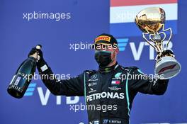 Race winner Valtteri Bottas (FIN) Mercedes AMG F1 celebrates on the podium. 27.09.2020. Formula 1 World Championship, Rd 10, Russian Grand Prix, Sochi Autodrom, Sochi, Russia, Race Day.