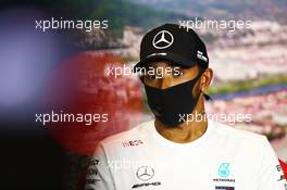 Lewis Hamilton (GBR) Mercedes AMG F1 in the post race FIA Press Conference. 27.09.2020. Formula 1 World Championship, Rd 10, Russian Grand Prix, Sochi Autodrom, Sochi, Russia, Race Day.
