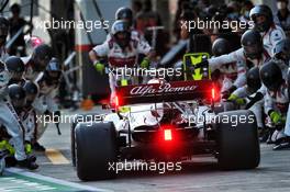 Kimi Raikkonen (FIN) Alfa Romeo Racing C39 makes a pit stop. 27.09.2020. Formula 1 World Championship, Rd 10, Russian Grand Prix, Sochi Autodrom, Sochi, Russia, Race Day.