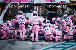 Sergio Perez (MEX) Racing Point F1 Team RP19 makes a pit stop. 27.09.2020. Formula 1 World Championship, Rd 10, Russian Grand Prix, Sochi Autodrom, Sochi, Russia, Race Day.