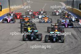 Valtteri Bottas (FIN) Mercedes AMG F1 W11 leads team mate Lewis Hamilton (GBR) Mercedes AMG F1 W11 at the start of the race. 27.09.2020. Formula 1 World Championship, Rd 10, Russian Grand Prix, Sochi Autodrom, Sochi, Russia, Race Day.