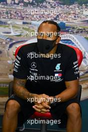 Lewis Hamilton (GBR) Mercedes AMG F1 in the qualifying FIA Press Conference. 26.09.2020. Formula 1 World Championship, Rd 10, Russian Grand Prix, Sochi Autodrom, Sochi, Russia, Qualifying Day.