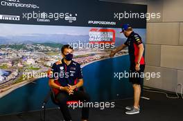 (L to R): Alexander Albon (THA) Red Bull Racing and team mate Max Verstappen (NLD) Red Bull Racing in the FIA Press Conference. 24.09.2020. Formula 1 World Championship, Rd 10, Russian Grand Prix, Sochi Autodrom, Sochi, Russia, Preparation Day.