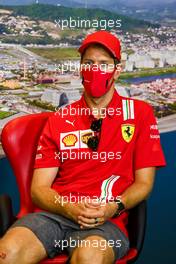 Sebastian Vettel (GER) Ferrari in the FIA Press Conference. 24.09.2020. Formula 1 World Championship, Rd 10, Russian Grand Prix, Sochi Autodrom, Sochi, Russia, Preparation Day.