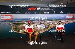 (L to R): Antonio Giovinazzi (ITA) Alfa Romeo Racing and team mate Kimi Raikkonen (FIN) Alfa Romeo Racing in the FIA Press Conference. 24.09.2020. Formula 1 World Championship, Rd 10, Russian Grand Prix, Sochi Autodrom, Sochi, Russia, Preparation Day.