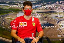 Charles Leclerc (MON) Ferrari in the FIA Press Conference. 24.09.2020. Formula 1 World Championship, Rd 10, Russian Grand Prix, Sochi Autodrom, Sochi, Russia, Preparation Day.