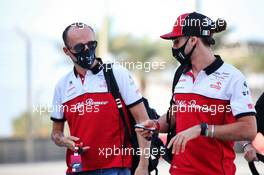 Antonio Giovinazzi (ITA) Alfa Romeo Racing with Robert Kubica (POL) Alfa Romeo Racing Reserve Driver. 04.12.2020. Formula 1 World Championship, Rd 16, Sakhir Grand Prix, Sakhir, Bahrain, Practice Day