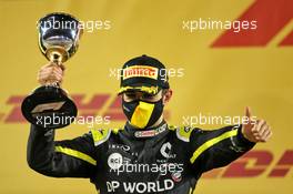 Esteban Ocon (FRA) Renault F1 Team celebrates his second position on the podium. 06.12.2020. Formula 1 World Championship, Rd 16, Sakhir Grand Prix, Sakhir, Bahrain, Race Day.
