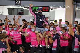 Race winner Sergio Perez (MEX) Racing Point F1 Team celebrates with the team. 06.12.2020. Formula 1 World Championship, Rd 16, Sakhir Grand Prix, Sakhir, Bahrain, Race Day.