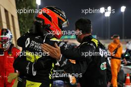 Esteban Ocon (FRA) Renault F1 Team celebrates his second position in parc ferme with Jason Milligan (GBR) Renault F1 Team Mechanic. 06.12.2020. Formula 1 World Championship, Rd 16, Sakhir Grand Prix, Sakhir, Bahrain, Race Day.