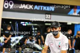 George Russell (GBR) Mercedes AMG F1 outside the pit garage of Jack Aitken (GBR) / (KOR) Williams Racing. 03.12.2020. Formula 1 World Championship, Rd 16, Sakhir Grand Prix, Sakhir, Bahrain, Preparation Day.
