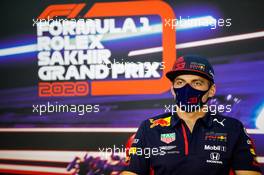 Max Verstappen (NLD) Red Bull Racing in the FIA Press Conference. 03.12.2020. Formula 1 World Championship, Rd 16, Sakhir Grand Prix, Sakhir, Bahrain, Preparation Day.