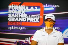 Carlos Sainz Jr (ESP) McLaren in the FIA Press Conference. 03.12.2020. Formula 1 World Championship, Rd 16, Sakhir Grand Prix, Sakhir, Bahrain, Preparation Day.