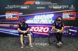 (L to R): Max Verstappen (NLD) Red Bull Racing with Alexander Albon (THA) Red Bull Racing in the FIA Press Conference. 03.12.2020. Formula 1 World Championship, Rd 16, Sakhir Grand Prix, Sakhir, Bahrain, Preparation Day.