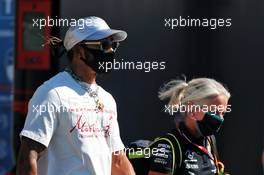 Lewis Hamilton (GBR) Mercedes AMG F1 with Angela Cullen (NZL) Mercedes AMG F1 Physiotherapist. 10.07.2020. Formula 1 World Championship, Rd 2, Steiermark Grand Prix, Spielberg, Austria, Practice Day.