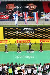 The podium (L to R): Stephanie Travers (GBR) Mercedes AMG F1 Trackside Fluid Engineer; Valtteri Bottas (FIN) Mercedes AMG F1, second; Lewis Hamilton (GBR) Mercedes AMG F1, race winner; Max Verstappen (NLD) Red Bull Racing, third. 12.07.2020. Formula 1 World Championship, Rd 2, Steiermark Grand Prix, Spielberg, Austria, Race Day.