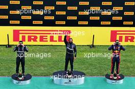 The podium (L to R): Valtteri Bottas (FIN) Mercedes AMG F1, second; Lewis Hamilton (GBR) Mercedes AMG F1, race winner; Max Verstappen (NLD) Red Bull Racing, third. 12.07.2020. Formula 1 World Championship, Rd 2, Steiermark Grand Prix, Spielberg, Austria, Race Day.