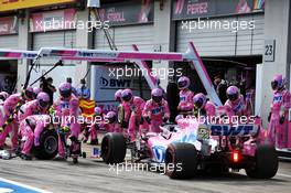 Sergio Perez (MEX) Racing Point F1 Team RP19 makes a pit stop. 12.07.2020. Formula 1 World Championship, Rd 2, Steiermark Grand Prix, Spielberg, Austria, Race Day.