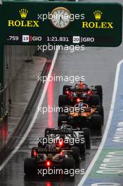Max Verstappen (NLD) Red Bull Racing RB16; Lando Norris (GBR) McLaren MCL35; Pierre Gasly (FRA) AlphaTauri AT01; and Esteban Ocon (FRA) Renault F1 Team RS20 at the end of the pit lane. 11.07.2020. Formula 1 World Championship, Rd 2, Steiermark Grand Prix, Spielberg, Austria, Qualifying Day.