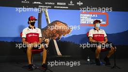 (L to R): Antonio Giovinazzi (ITA) Alfa Romeo Racing and Kimi Raikkonen (FIN) Alfa Romeo Racing in the FIA Press Conference. 09.07.2020. Formula 1 World Championship, Rd 2, Steiermark Grand Prix, Spielberg, Austria, Preparation Day.