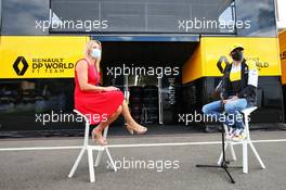 (L to R): Rachel Brookes (GBR) Sky Sports F1 Reporter with Esteban Ocon (FRA) Renault F1 Team. 09.07.2020. Formula 1 World Championship, Rd 2, Steiermark Grand Prix, Spielberg, Austria, Preparation Day.