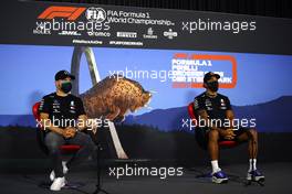 (L to R): Valtteri Bottas (FIN) Mercedes AMG F1 and Lewis Hamilton (GBR) Mercedes AMG F1 in the FIA Press Conference. 09.07.2020. Formula 1 World Championship, Rd 2, Steiermark Grand Prix, Spielberg, Austria, Preparation Day.