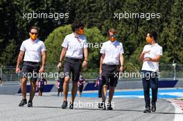 Lando Norris (GBR) McLaren walks the circuit with the team. 09.07.2020. Formula 1 World Championship, Rd 2, Steiermark Grand Prix, Spielberg, Austria, Preparation Day.