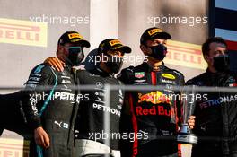 The podium (L to R): Valtteri Bottas (FIN) Mercedes AMG F1, second; Lewis Hamilton (GBR) Mercedes AMG F1, race winner; Alexander Albon (THA) Red Bull Racing, third. 13.09.2020. Formula 1 World Championship, Rd 9, Tuscan Grand Prix, Mugello, Italy, Race Day.