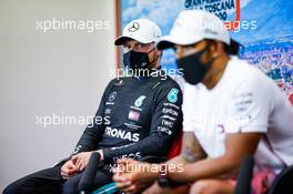 Valtteri Bottas (FIN) Mercedes AMG F1 and team mate Lewis Hamilton (GBR) Mercedes AMG F1 in the post race FIA Press Conference. 13.09.2020. Formula 1 World Championship, Rd 9, Tuscan Grand Prix, Mugello, Italy, Race Day.