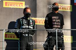 (L to R): Valtteri Bottas (FIN) Mercedes AMG F1 on the podium with team mate and race winner Lewis Hamilton (GBR) Mercedes AMG F1. 13.09.2020. Formula 1 World Championship, Rd 9, Tuscan Grand Prix, Mugello, Italy, Race Day.