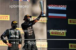 Race winner Lewis Hamilton (GBR) Mercedes AMG F1 celebrates on the podium alongside second placed team mate Valtteri Bottas (FIN) Mercedes AMG F1. 13.09.2020. Formula 1 World Championship, Rd 9, Tuscan Grand Prix, Mugello, Italy, Race Day.