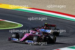 Sergio Perez (MEX) Racing Point F1 Team RP19 and Charles Leclerc (MON) Ferrari SF1000. 13.09.2020. Formula 1 World Championship, Rd 9, Tuscan Grand Prix, Mugello, Italy, Race Day.