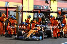 Lando Norris (GBR) McLaren MCL35 makes a pit stop. 13.09.2020. Formula 1 World Championship, Rd 9, Tuscan Grand Prix, Mugello, Italy, Race Day.