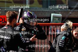 Lewis Hamilton (GBR) Mercedes AMG F1 with Angela Cullen (NZL) Mercedes AMG F1 Physiotherapist. 13.09.2020. Formula 1 World Championship, Rd 9, Tuscan Grand Prix, Mugello, Italy, Race Day.